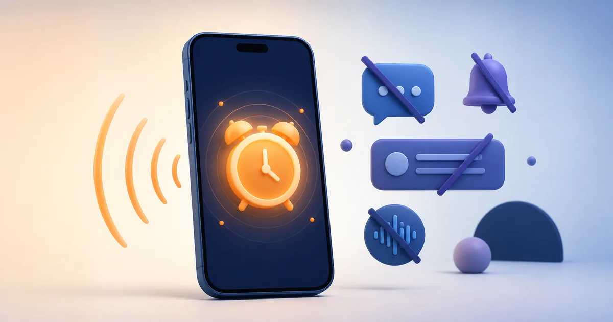 Active orange alarm on a phone beside muted blue notification symbols