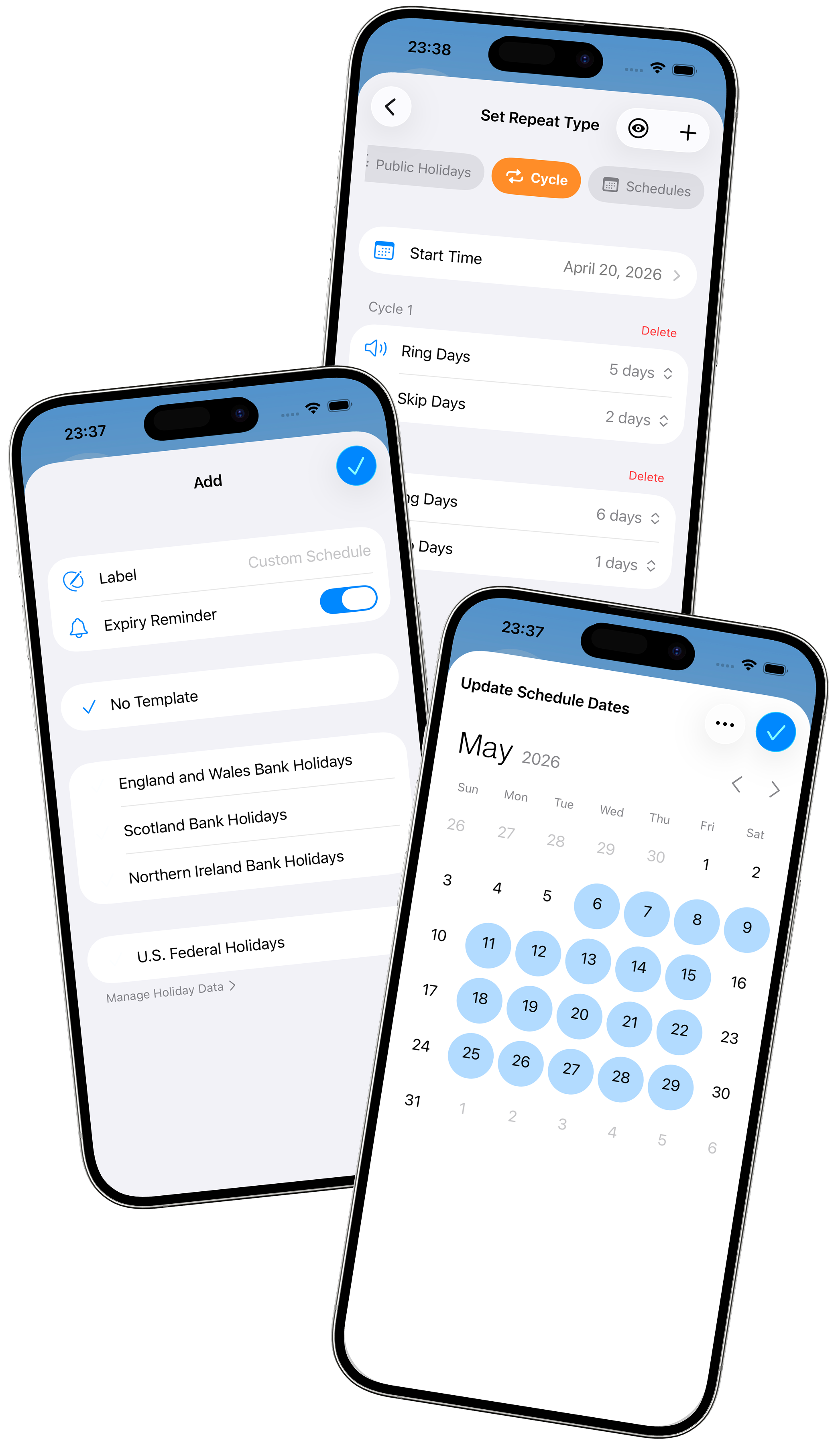 Alarm Pro repeat mode and schedule options preview
